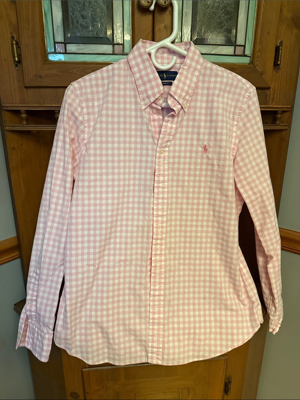 Polo Ralph Lauren Mens Slim Fit Gingham Button Down Shirt Pink Size L